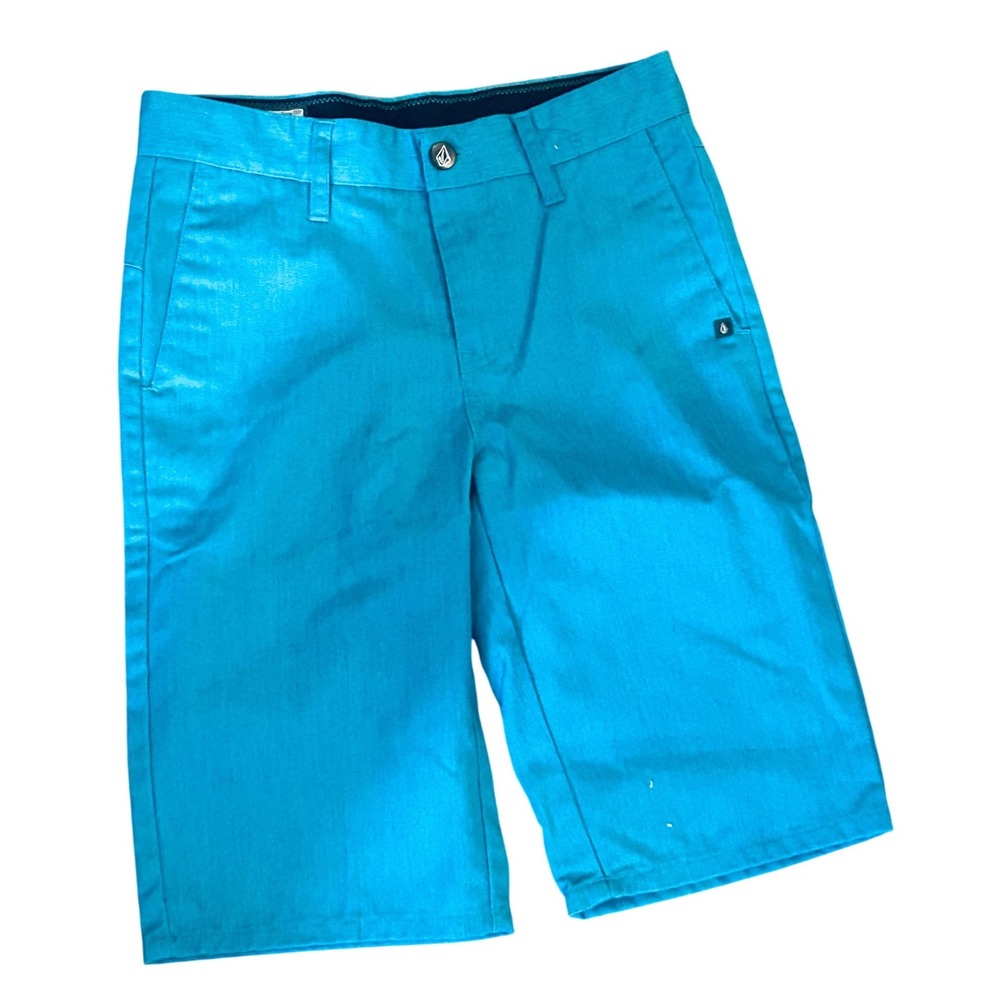 Volcom Frickin Modern Chino Shorts Boys Size 12 Teal Blue Skate Surf